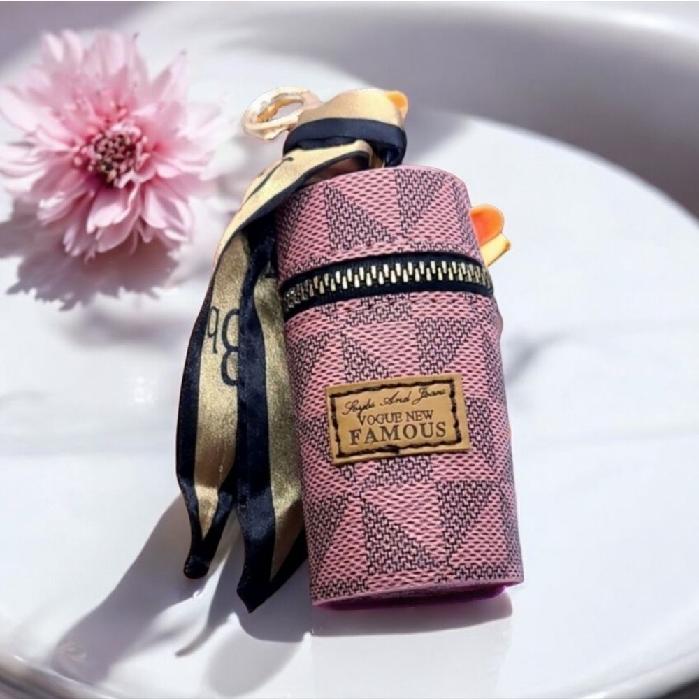 Pink Vintage Lipstick Barrel Mini Bag Clip Retro Coin Purse Luxe Scarf Charm